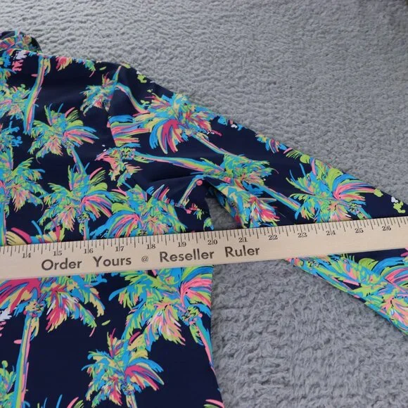 Anthony’s Resort Wear Top Womens M Blue Multicolor Palm Tree Ruffle V Neck - Picture 9 of 9